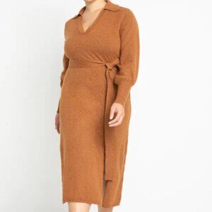 NEW Eloquii Puff Sleeve Collared Sweater Dress Women Size 18/20 Neutral Office